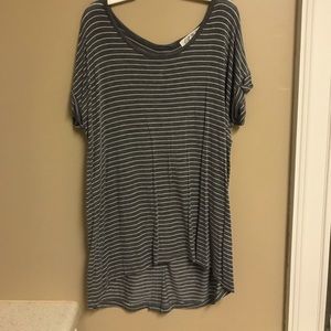 Gray and White Pink Rose Striped Top